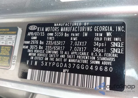 2016 Kia Sorento 2.4L Lx из США, поврежденный, VIN 5XYPGDA37GG049680